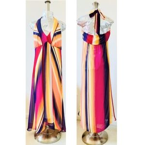 SANGRIA Tropical Multicolor Halter Maxi Dress | Size M